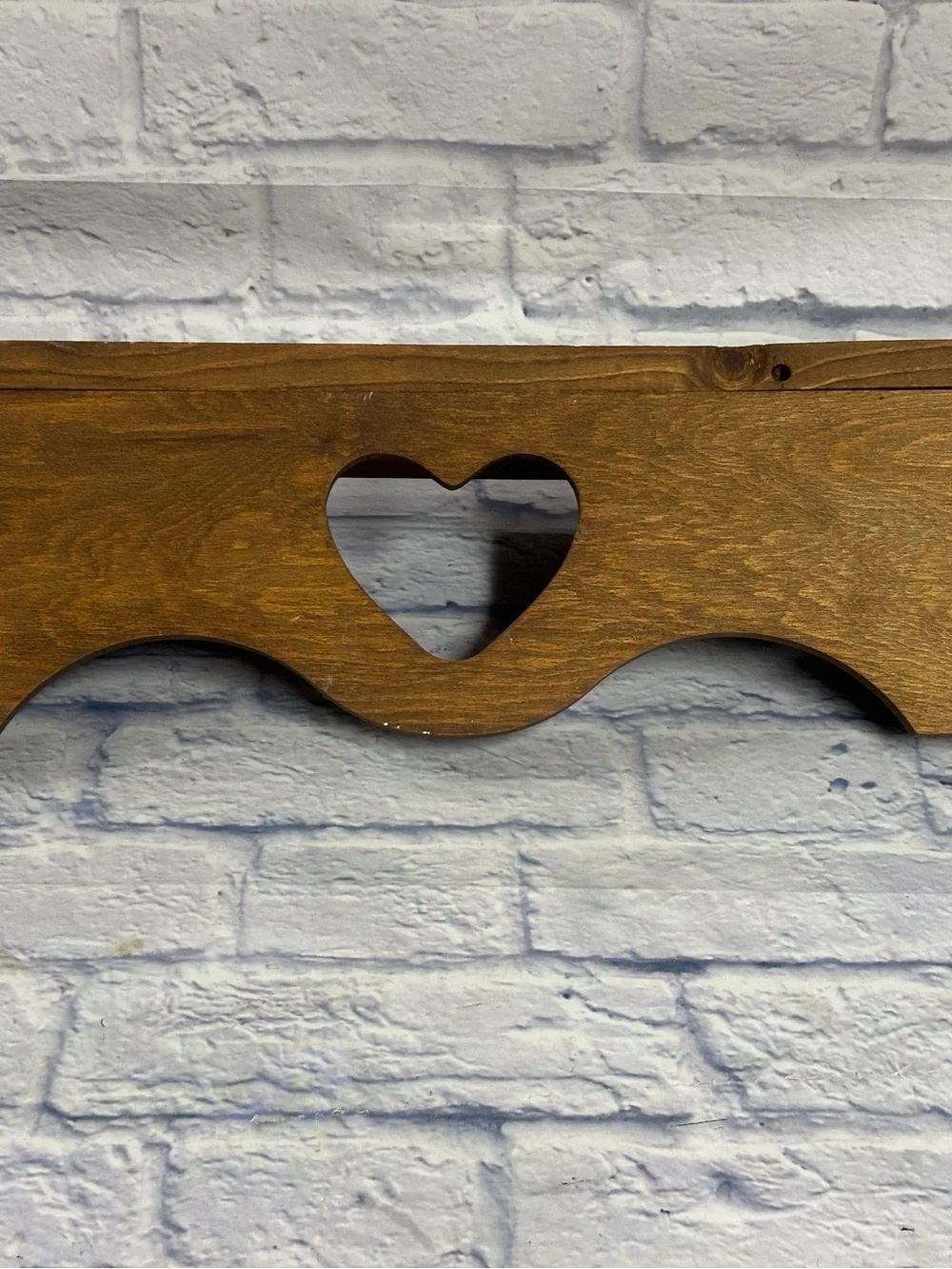Vintage Wooden Wall Shelf • Heart Cutout • 24” • Primitive Peg Rack Cottage Core